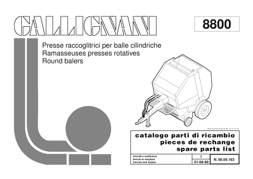 Gallignani 8800 Baler Parts manual catalog PDF Download