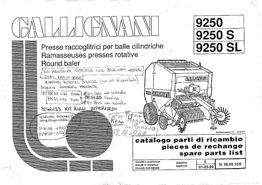 Gallignani 9250 Baler Parts manual catalog PDF Download