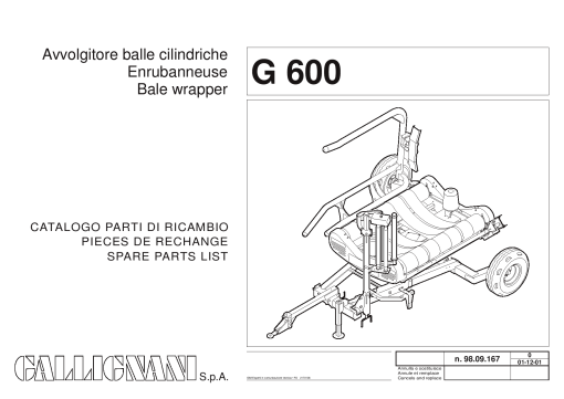 Gallignani G600 Bale_wrapper Parts manual catalog PDF Download