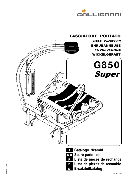 Gallignani G850 Bale_wrapper Parts manual catalog PDF Download