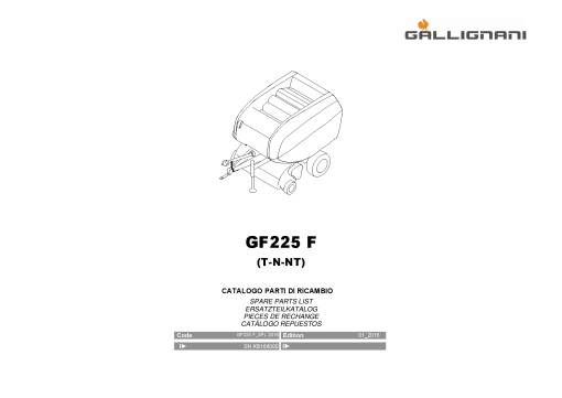 Gallignani GF225 Baler Parts manual catalog PDF Download