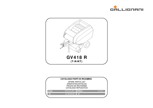 Gallignani GV418R Baler Parts manual catalog PDF Download