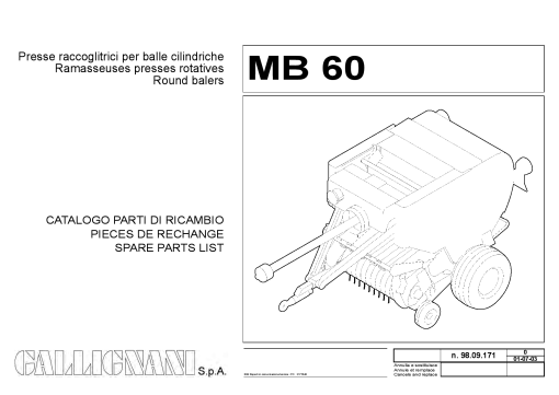 Gallignani MB60 Baler Parts manual catalog PDF Download