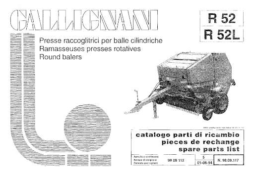 Gallignani R52 Baler Parts manual catalog PDF Download