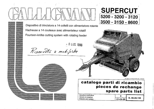 Gallignani Supercut Baler Parts manual catalog PDF Download