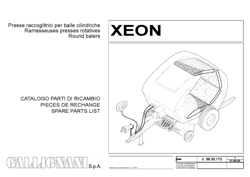 Gallignani Xeon Baler Parts manual catalog PDF Download