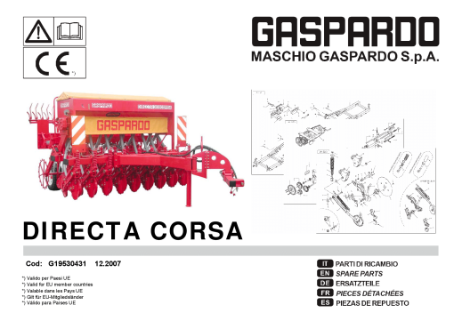Gaspardo Directa_Corsa Seed_drill Parts manual catalog PDF Download