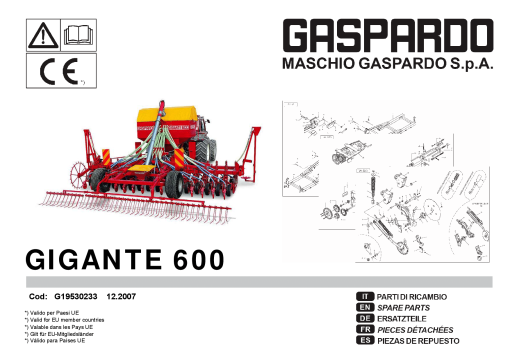 Gaspardo Gigante_600 Seed_drill Parts manual catalog PDF Download