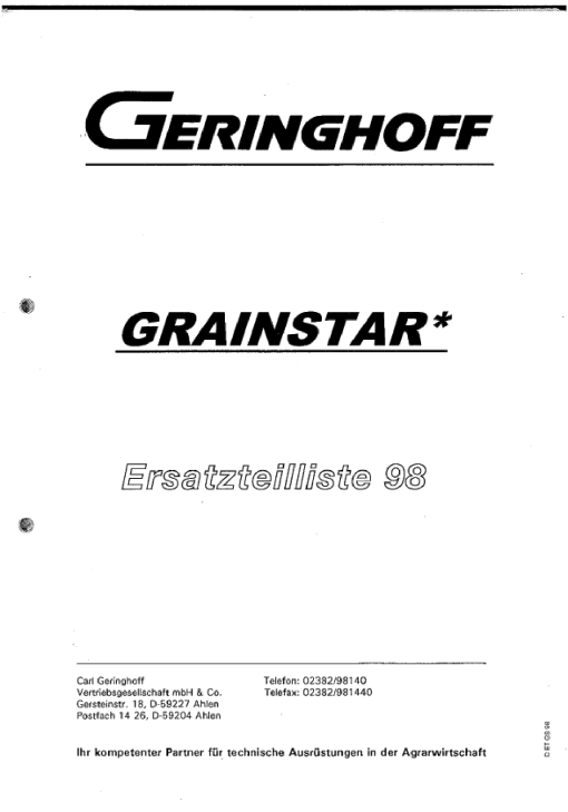 Geringhoff Grainstar_1998 Parts manual catalog PDF Download