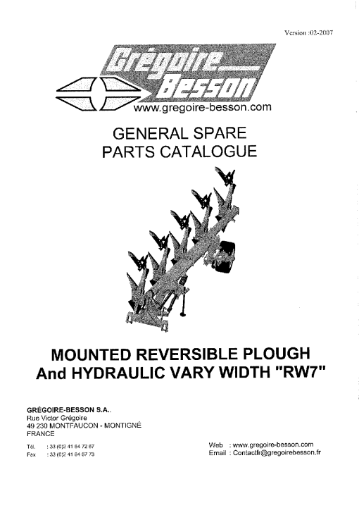 Gregoire & Besson RW7 Parts manual catalog PDF Download