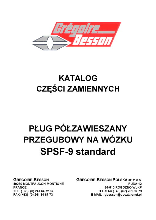Gregoire & Besson SPSF9 Parts manual catalog PDF Download