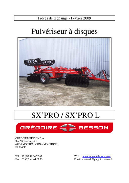 Gregoire & Besson SXP Parts manual catalog PDF Download
