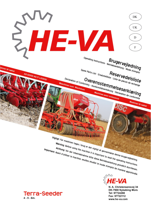 HE-VA Terra-Seeder_4.0_5.0_6.0 Seed_drill Parts manual catalog PDF Download