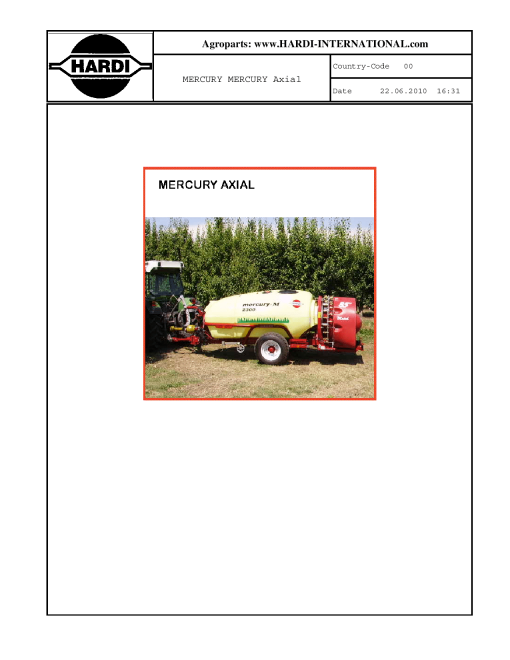Hardi Mercury Axial Parts Manual Parts manual catalog PDF Download