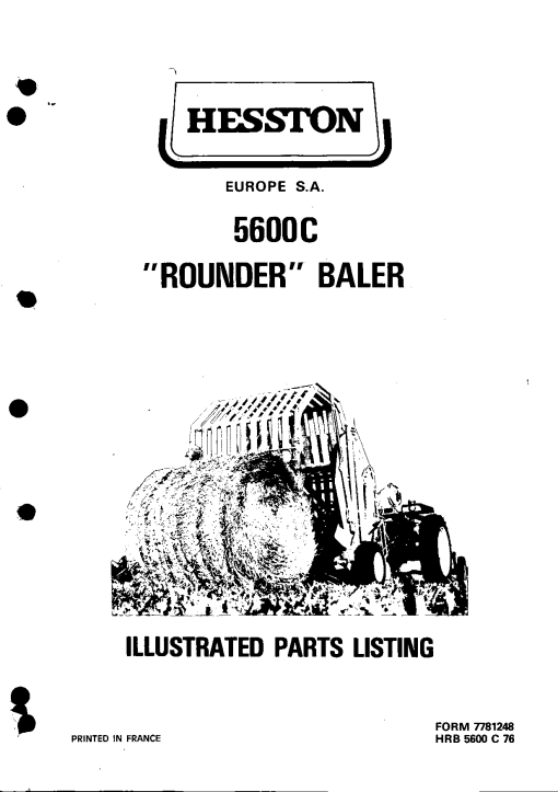 Hesston 5600 Baler Parts manual catalog PDF Download