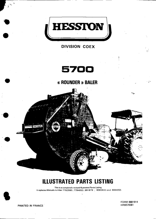 Hesston 5700 Baler Parts manual catalog PDF Download