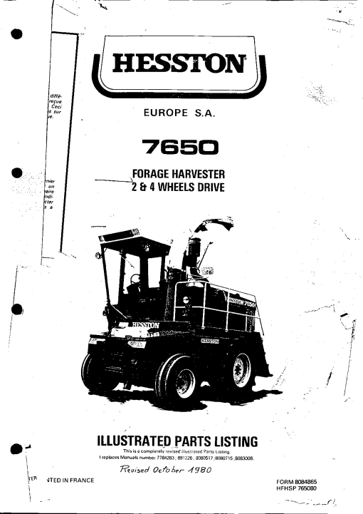 Hesston 7650 Forage_harvester Parts manual catalog PDF Download