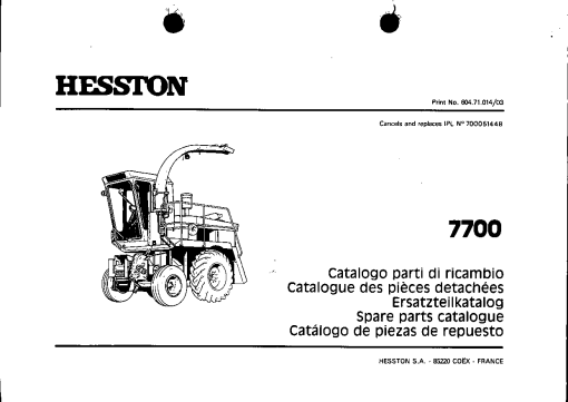 Hesston 7700 Forage_harvester Parts manual catalog PDF Download