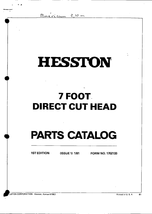 Hesston 7_Foot_Pickup_Head Forage_harvester Parts manual catalog PDF Download