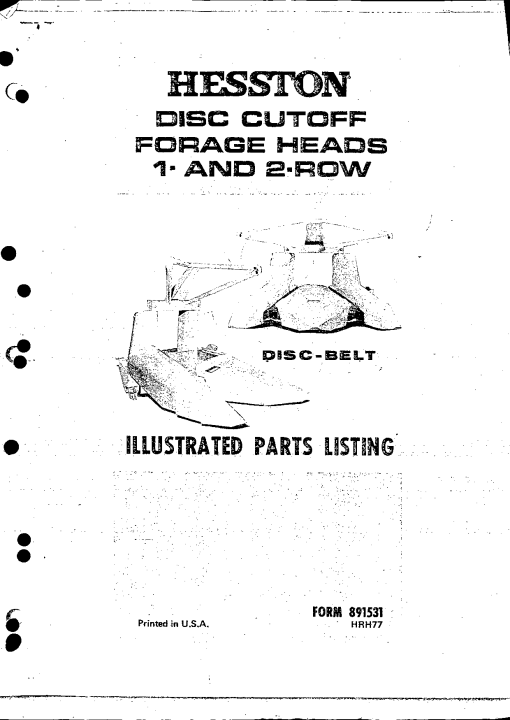 Hesston Forage_Head_1_2_Row Forage_harvester Parts manual catalog PDF Download