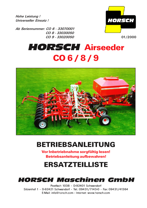 Horsch Airseeder_CO_8 Seed_drill Parts manual catalog PDF Download