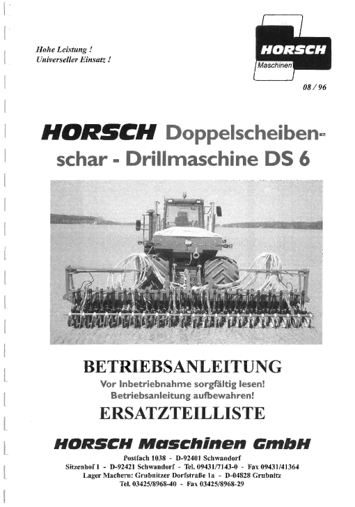 Horsch DS_6 Seed_drill Parts manual catalog PDF Download