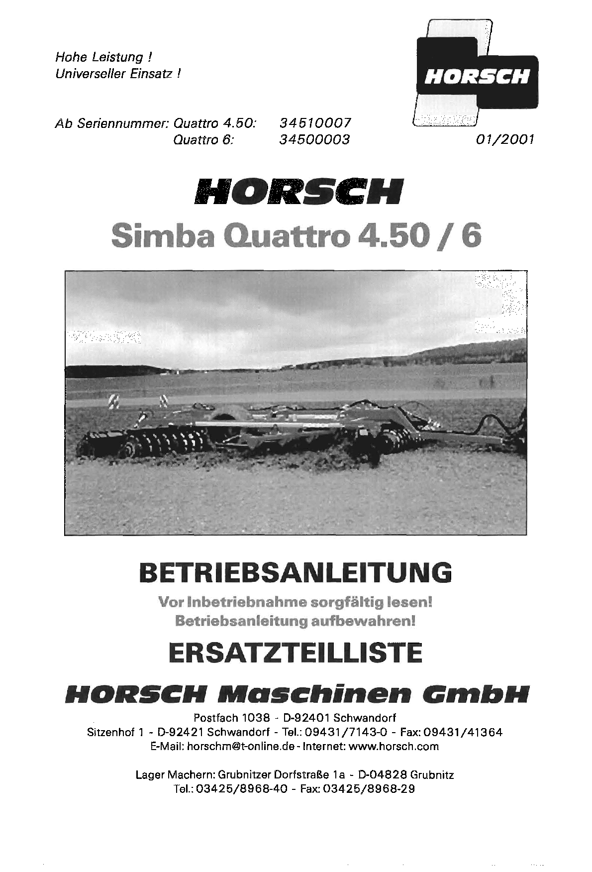 Horsch Quattro_4.5_6 Disc_harrow Parts manual catalog PDF Download