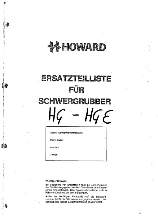 Howard HG_HGE Parts manual catalog PDF Download
