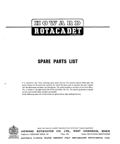 Howard Rotacadet Parts manual catalog PDF Download
