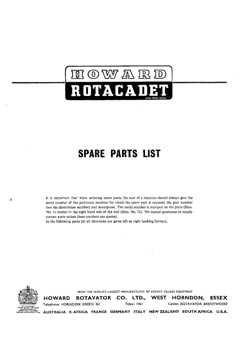 Howard Rotacadet Parts manual catalog PDF Download
