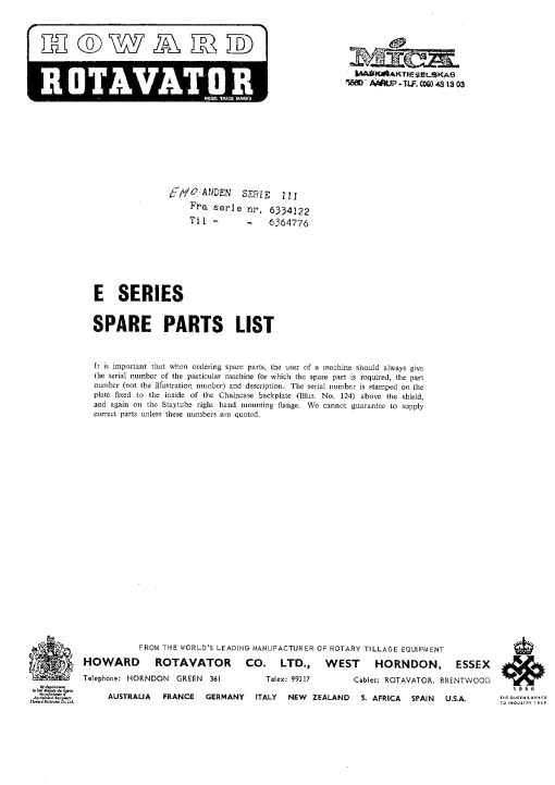 Howard Rotavator_E_series Parts manual catalog PDF Download