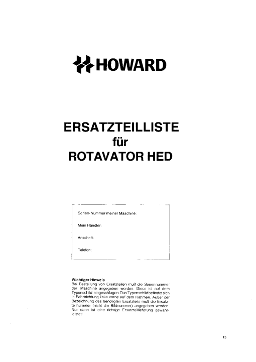 Howard Rotavator_HED Parts manual catalog PDF Download