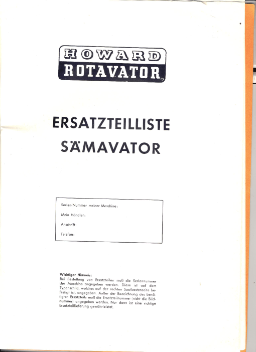 Howard Samavator Parts manual catalog PDF Download