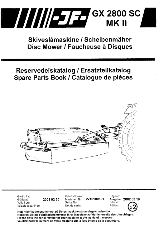 JF_Stoll GX_2800_SC_MK2 Mower Parts manual catalog PDF Download