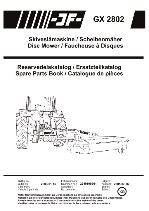 JF_Stoll GX_2802 Mower Parts manual catalog PDF Download