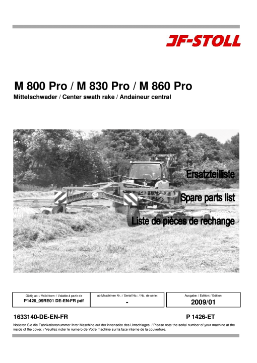 JF_Stoll M800_830_860Pro_2009 Rake Parts manual catalog PDF Download