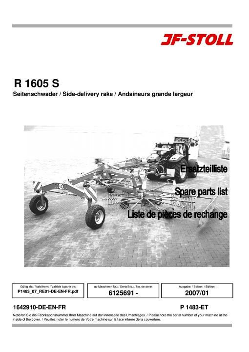 JF_Stoll R_1605_S Rake Parts manual catalog PDF Download