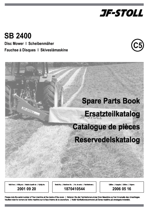 JF_Stoll SB_2400_2001 Mower Parts manual catalog PDF Download