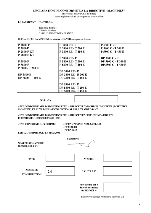 Jeantil P2800_3800_5800_DP3800_5800 Parts manual catalog PDF Download