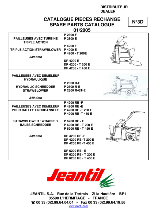 Jeantil P2800_4200_6200_DP4200 Parts manual catalog PDF Download