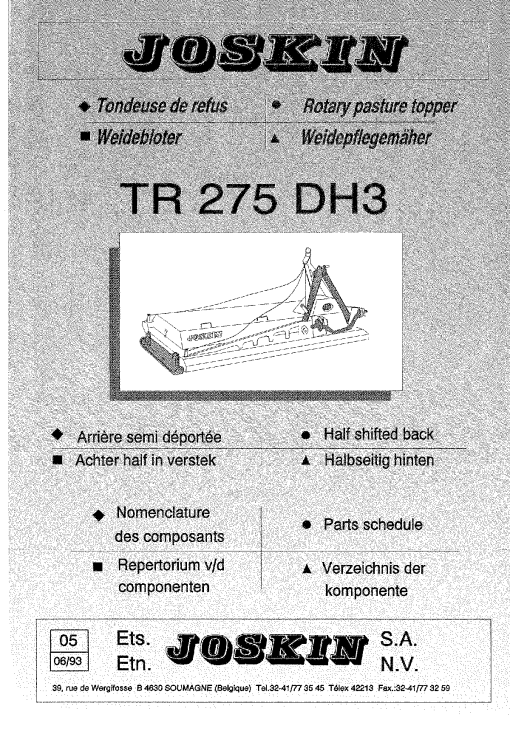 Joskin TR275_DH3 Mulcher Parts manual catalog PDF Download