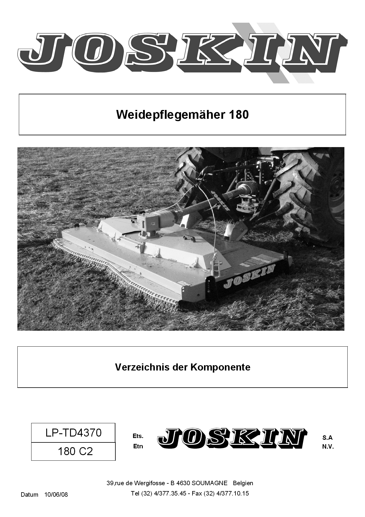 Joskin Weidepflegemäher 180 Mulcher Parts manual catalog PDF Download
