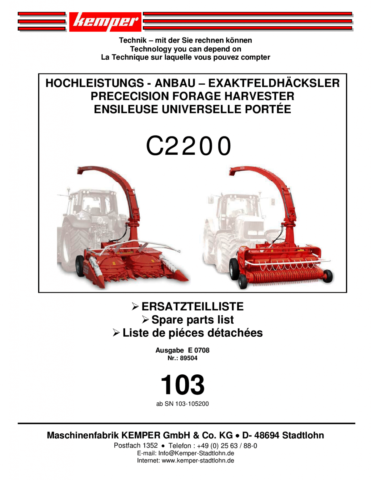 Kemper C2200 Parts manual catalog PDF Download | Service Repair Online ...