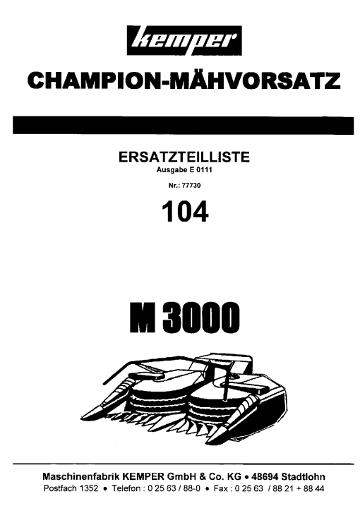 Kemper M_3000 Parts manual catalog PDF Download