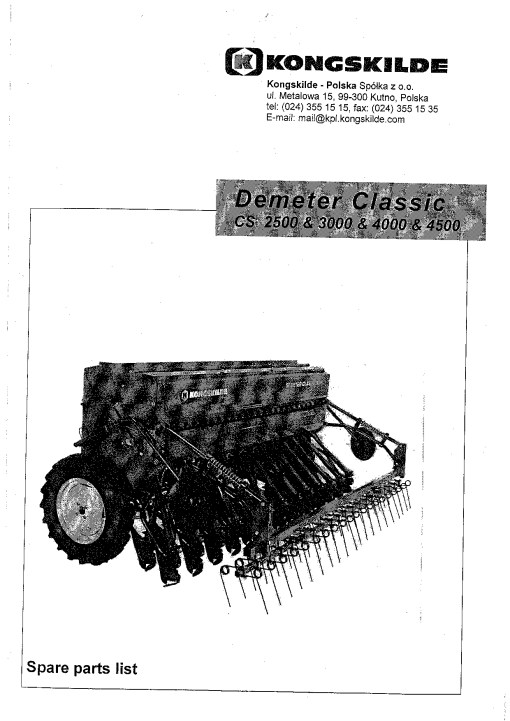 Kongskilde Demeter_Classic_CS_2500_3000_4000_4500 Parts manual catalog PDF Download