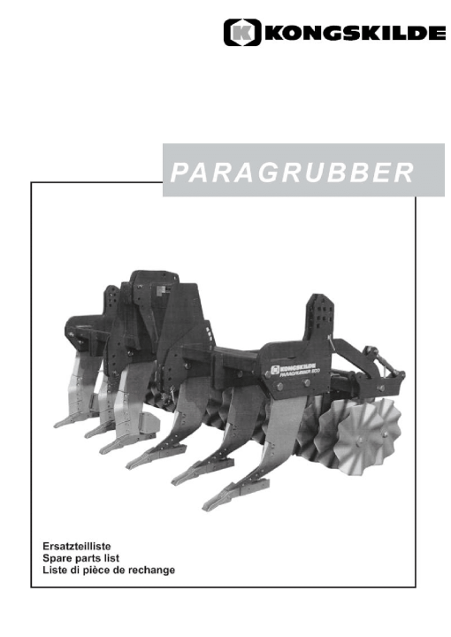 Kongskilde Paragrubber Cultivation Parts manual catalog PDF Download
