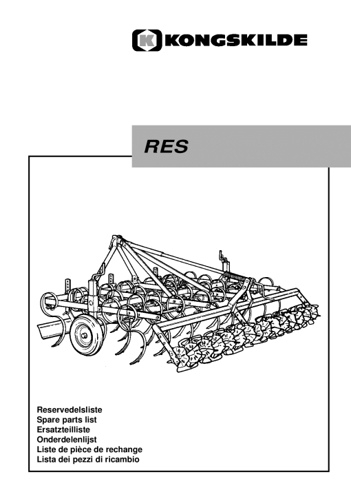 Kongskilde RES Cultivation Parts manual catalog PDF Download