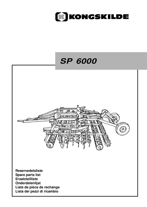 Kongskilde SP6000 Cultivation Parts manual catalog PDF Download