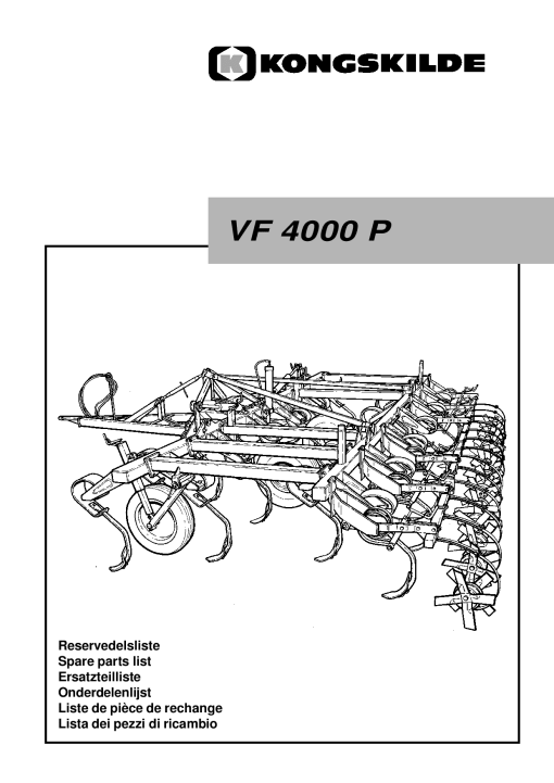 Kongskilde VF4000 Cultivation Parts manual catalog PDF Download