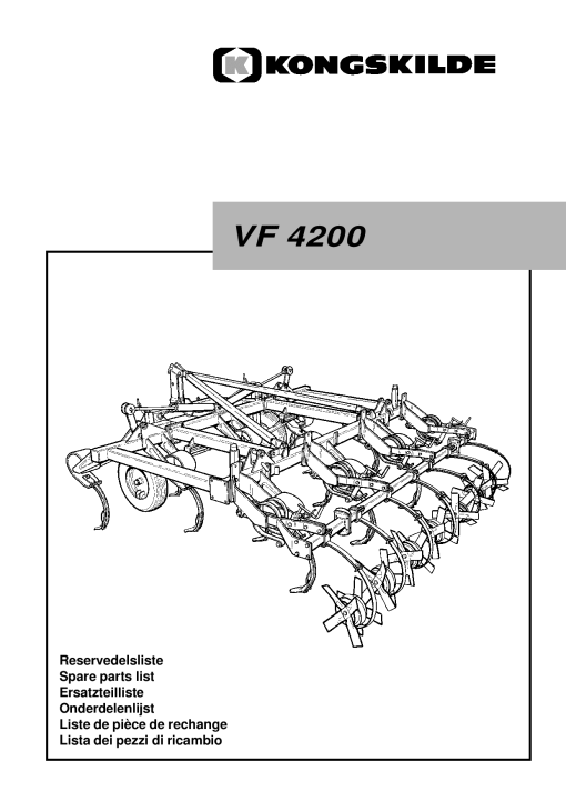 Kongskilde VF4200 Cultivation Parts manual catalog PDF Download